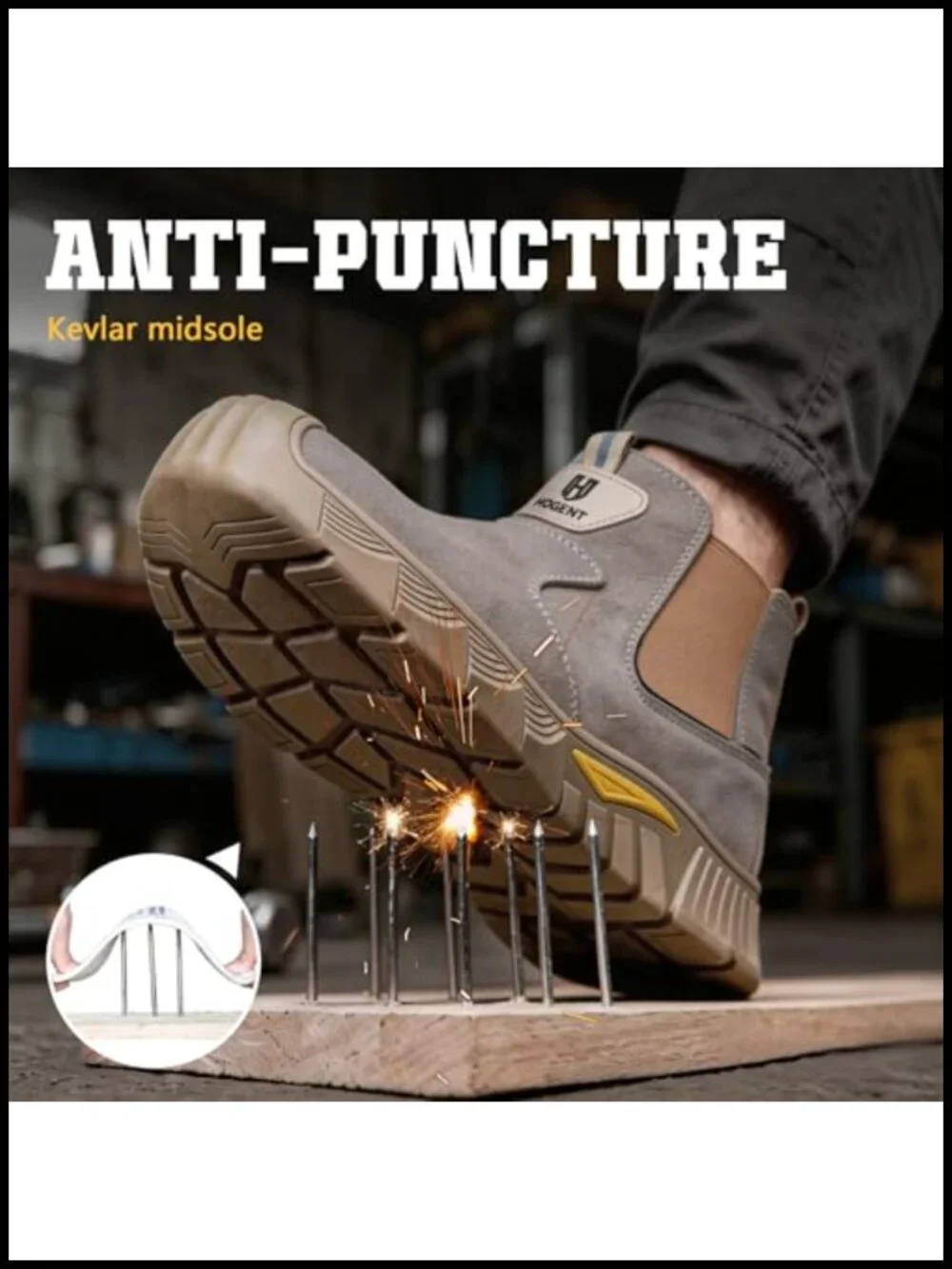 Steel Toe Slip On Work Boots Men Welding Construction Safety Shoes Suede